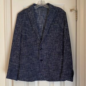Mango Navy Blue Textured Men's Blazer Jacket Sz 38 Slim Fit Preppy Classic